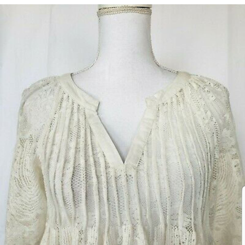 Anthropologie Meadow Rue Cream Lace Flare Top Smal - Picture 5 of 5